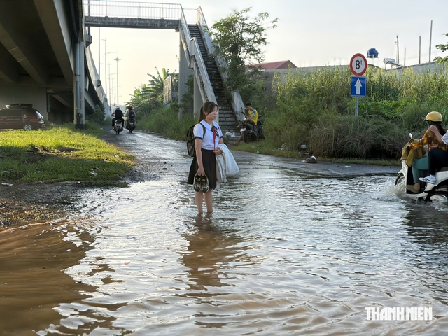 Triều cường dâng cao: Phụ huynh, học sinh TP.HCM chật vật đến trường - Ảnh 4.