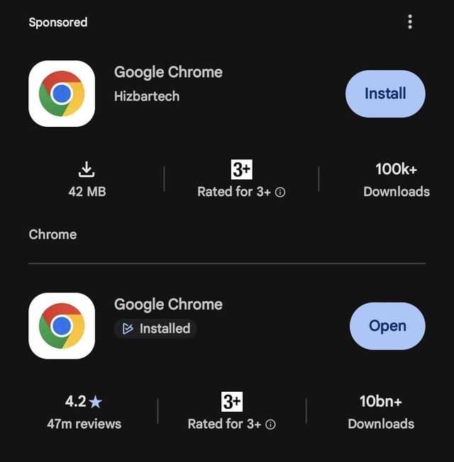 Ứng dụng Chrome giả mạo hơn 100.000 lượt tải xuất hiện trên Google Play - Ảnh 1.