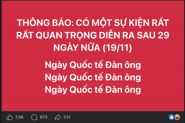 Vừa qua ngày 20.10, dân mạng bất ngờ quan tâm ngày Quốc tế đàn ông 19.11 - Ảnh 1.