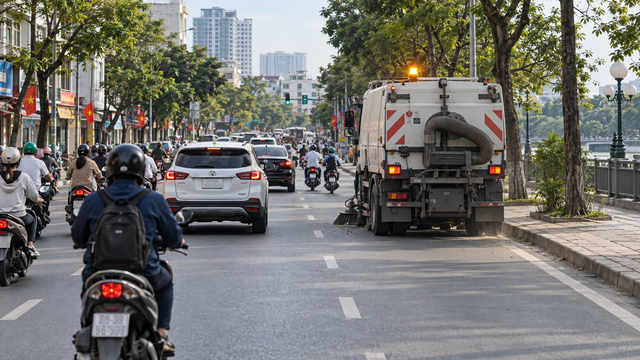 Xe công trình bật đèn vàng nhấp nháy có phải xe ưu tiên, buộc phải nhường đường? - Ảnh 1.