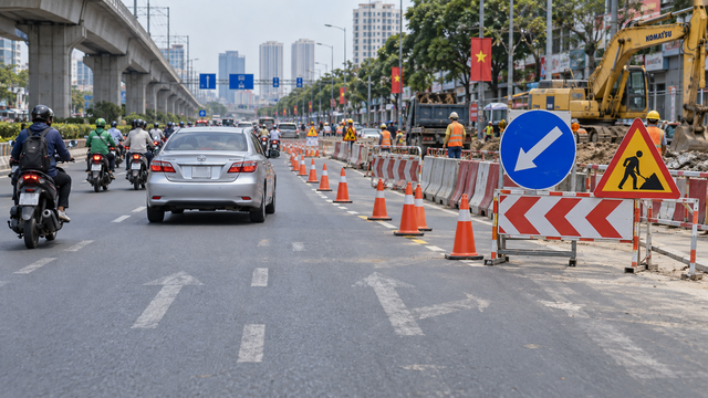 Biển báo và vạch kẻ đường chỉ dẫn khác nhau, tài xế phải theo cái nào? - Ảnh 2.