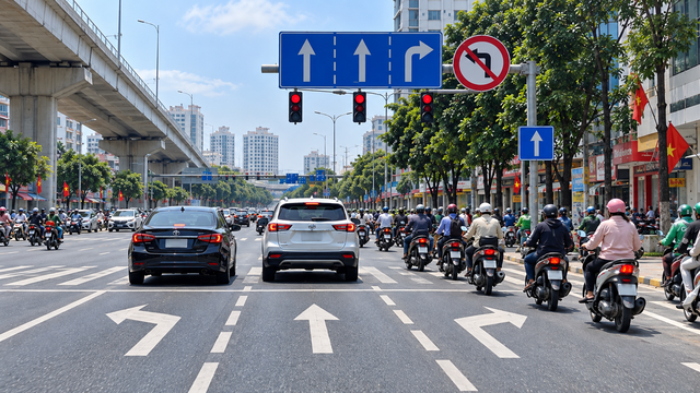 Biển báo và vạch kẻ đường chỉ dẫn khác nhau, tài xế phải theo cái nào? - Ảnh 1.