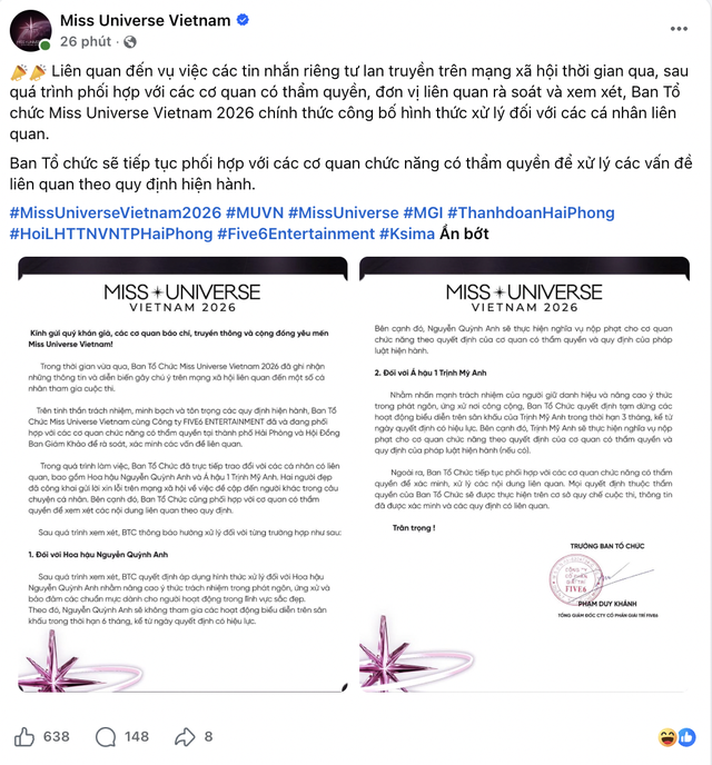 Miss Universe Vietnam xử lý vụ Hoa hậu Quỳnh Anh lộ nhóm chat nói xấu - Ảnh 2.
