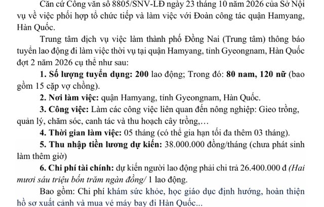 Tuyển lao động phổ thông đi Hàn Quốc làm nông nghiệp, lương 38 triệu đồng/ tháng - Ảnh 1.