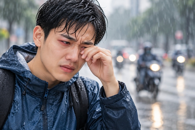 Mắt đỏ, cay r&aacute;t sau khi đi mưa: B&aacute;c sĩ chỉ c&aacute;ch xử l&yacute; tại nh&agrave; - Ảnh 1.