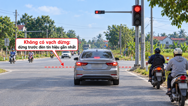 Đèn đỏ nhưng đường không có vạch dừng, ô tô phải dừng ở đâu mới đúng luật? - Ảnh 2.