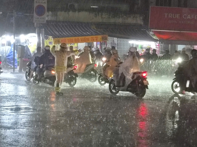 Mưa lớn ở TP.HCM: Đường ngập, xe chết máy, CSGT đẩy xe, dọn cây đổ trong đêm - Ảnh 3.