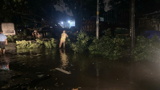 Mưa lớn ở TP.HCM: Đường ngập, xe chết máy, CSGT đẩy xe, dọn cây đổ trong đêm - Ảnh 6.