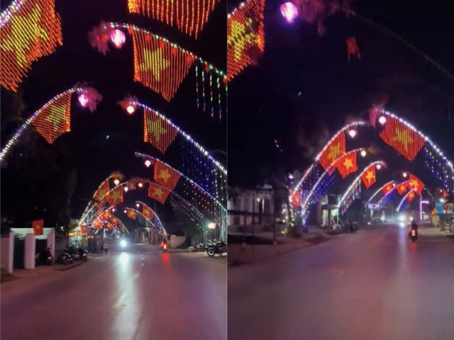 Đoạn đường dựng c&acirc;y n&ecirc;u, treo b&oacute;ng nh&aacute;y tạo h&igrave;nh cờ Việt Nam g&acirc;y 'sốt' dịp tết - Ảnh 1.