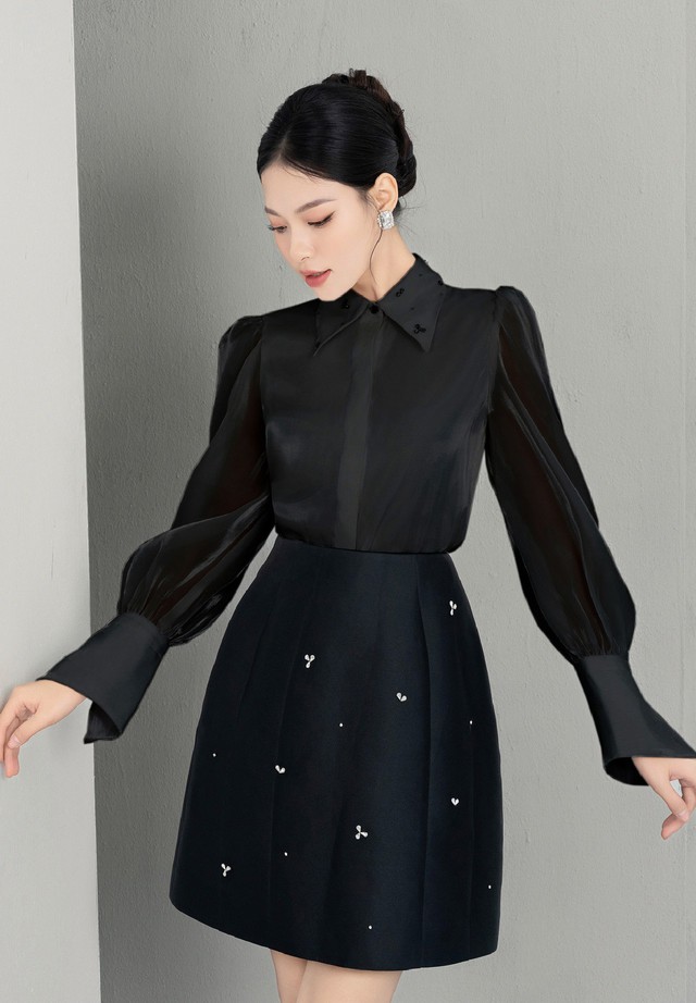 Áo blouse tay bồng sánh đôi váy chữ A đẹp chuẩn quý cô - Ảnh 8.