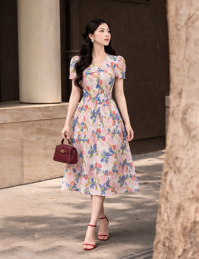 Diện váy hoa, đầm họa tiết, nàng lúc nào cũng trẻ trung xinh đẹp- Ảnh 2.