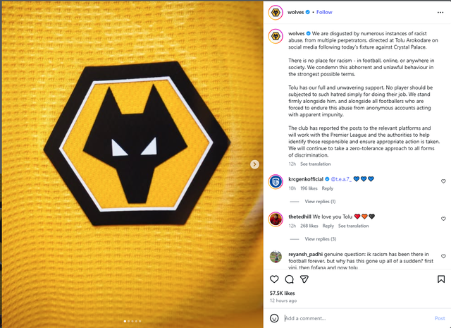 Sốc: CLB Wolverhampton phản ứng dữ dội CĐV b&igrave;nh luận  ph&acirc;n biệt chủng tộc, c&oacute; t&agrave;i khoản t&ecirc;n tiếng Việt- Ảnh 1.