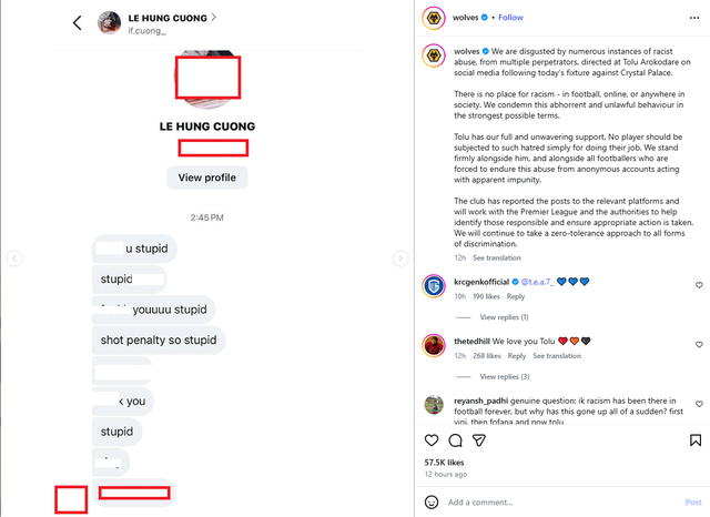 Sốc: CLB Wolverhampton phản ứng dữ dội CĐV b&igrave;nh luận  ph&acirc;n biệt chủng tộc, c&oacute; t&agrave;i khoản t&ecirc;n tiếng Việt- Ảnh 3.