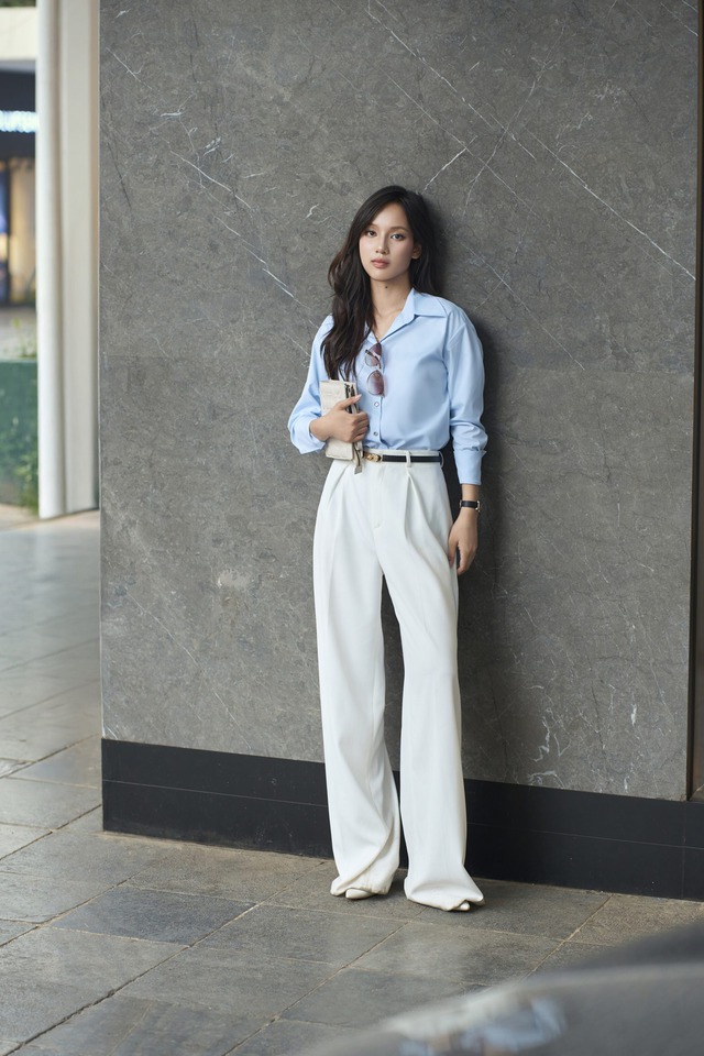 Phong cách trang nhã với áo sơ mi xanh pastel- Ảnh 5.