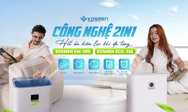 Kosmen - M&aacute;y h&uacute;t ẩm 2in1 cho m&ugrave;a nồm kh&ocirc; tho&aacute;ng, bảo vệ sức khỏe - Ảnh 1.