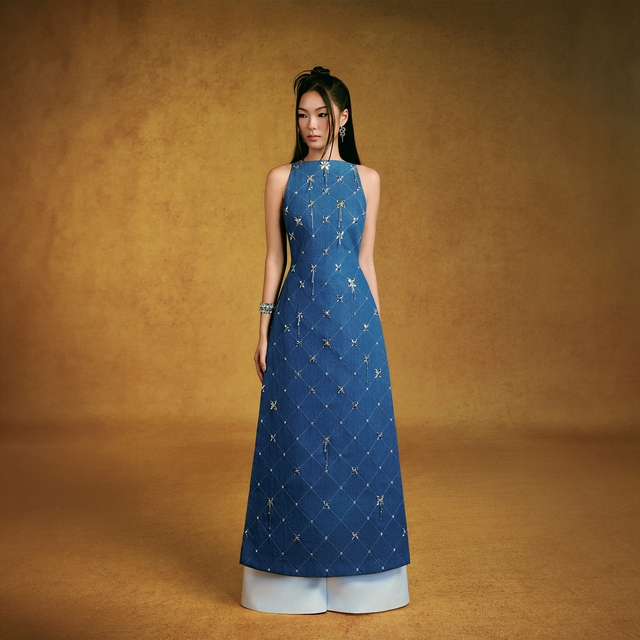 Áo dài sequin , denim và ren: Xu hướng mới cho tết 2026 đầy phong cách - Ảnh 5. Áo dài sequin , denim và ren: Xu hướng mới cho tết 2026 đầy phong cách - Ảnh 5.