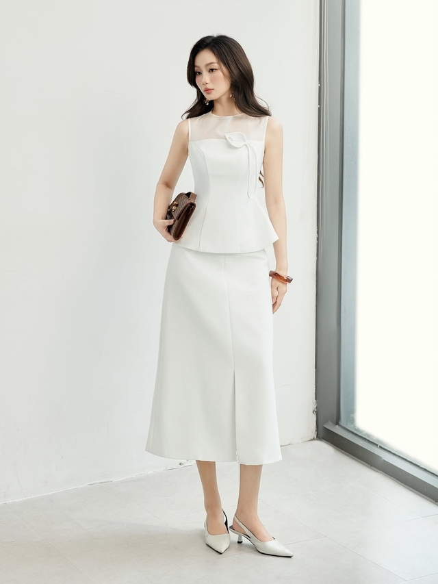 Công thức vàng cho nàng hiện đại với áo không tay và chân váy midi- Ảnh 6.