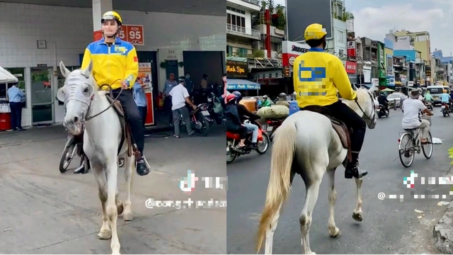 Sự thật clip xe ôm công nghệ cưỡi ngựa vào cây xăng ở TP.HCM gây sốt mạng - Ảnh 1.