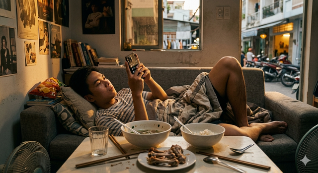 - Ảnh 1. Điều gì xảy ra cho cơ thể nếu vừa ăn xong nằm lướt điện thoại? - Ảnh 1.