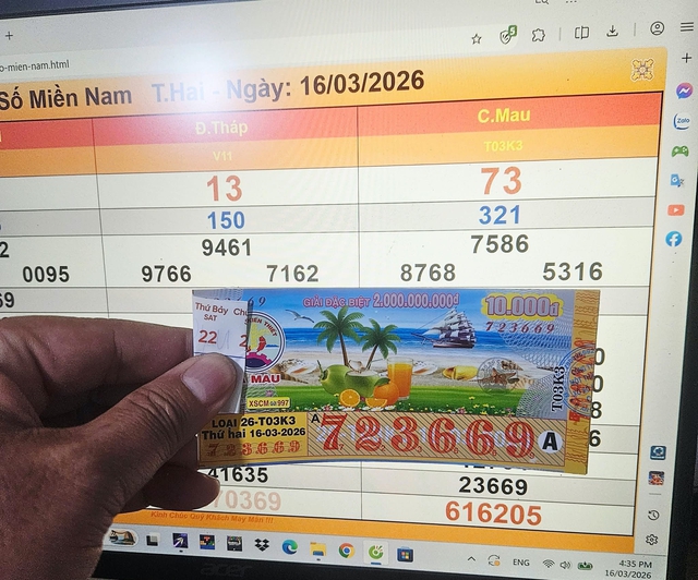 Xổ số miền Nam ng&agrave;y 16 th&aacute;ng 3: Đại l&yacute; chờ chủ nh&acirc;n tr&uacute;ng 546 triệu đ&agrave;iC&agrave;Mau - Ảnh 1.