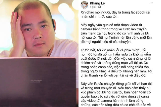 Nhạc sĩ Minh Khang xin lỗi vụ tranh c&atilde;i với t&agrave;i xế xe c&ocirc;ng nghệ - Ảnh 1.