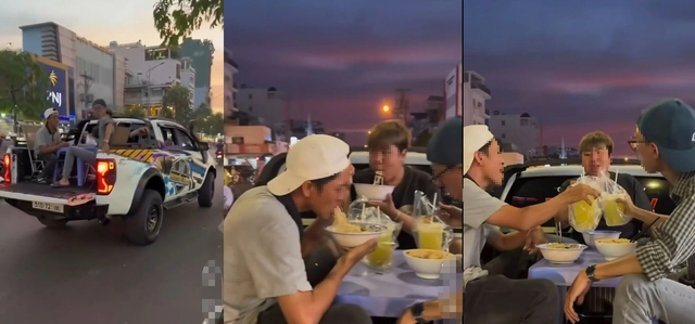 CSGT x&aacute;c minh nh&oacute;m người ngồi ăn uống tr&ecirc;n th&ugrave;ng xe b&aacute;n tải để quay clip - Ảnh 1.