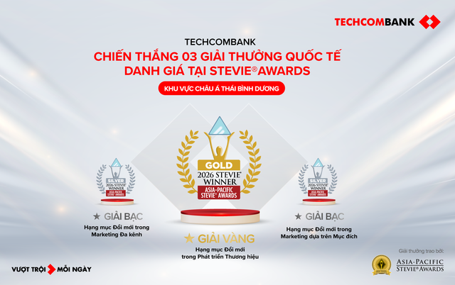 Techcombank x&aacute;c lập &lsquo;hat-trick&rsquo; Giải V&agrave;ng Stevie&reg; Awards Ch&acirc;u &Aacute; - Th&aacute;i B&igrave;nh Dương - Ảnh 1.