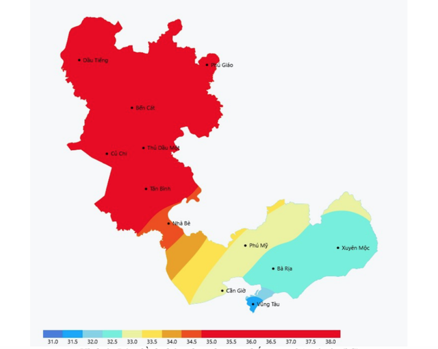Bản đồ nhiệt TP.HCM đỏ rực v&igrave; nắng n&oacute;ng diện rộng- Ảnh 1.