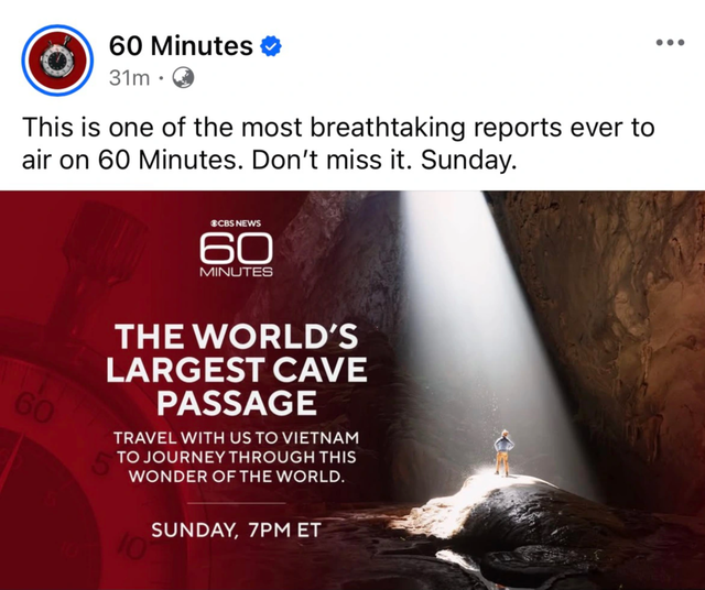 Sơn Đoòng lên sóng 60 Minutes, mở ra hội quảng bá du lịch Việt Nam toàn cầu- Ảnh 1. Sơn Đoòng lên sóng 60 Minutes, mở ra hội quảng bá du lịch Việt Nam toàn cầu- Ảnh 1.