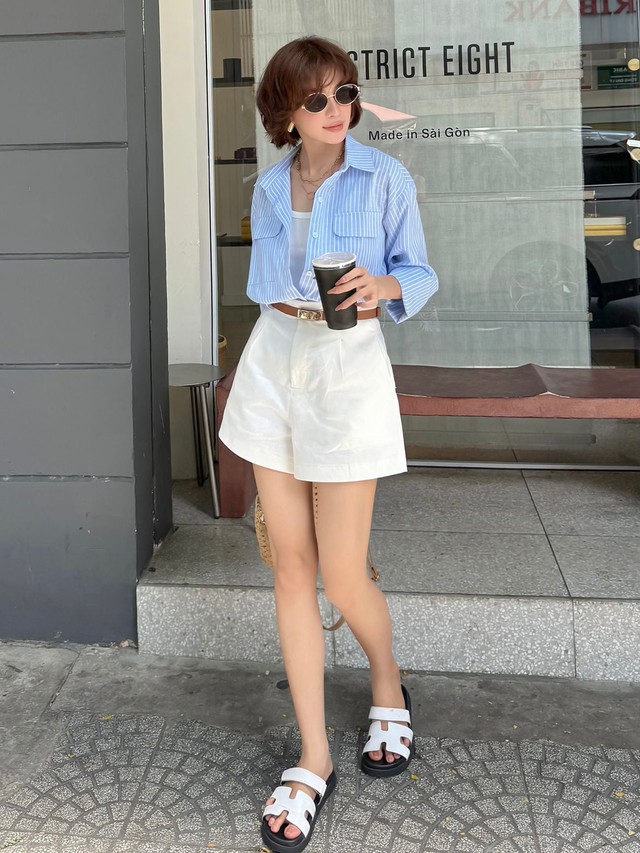 Cá tính xuống phố cùng quần shorts trắng- Ảnh 2.