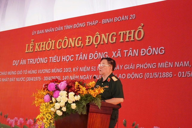 Đại tướng Nguyễn Trọng Nghĩa dự lễ khởi c&ocirc;ng trường học ở Đồng Th&aacute;p - Ảnh 1.