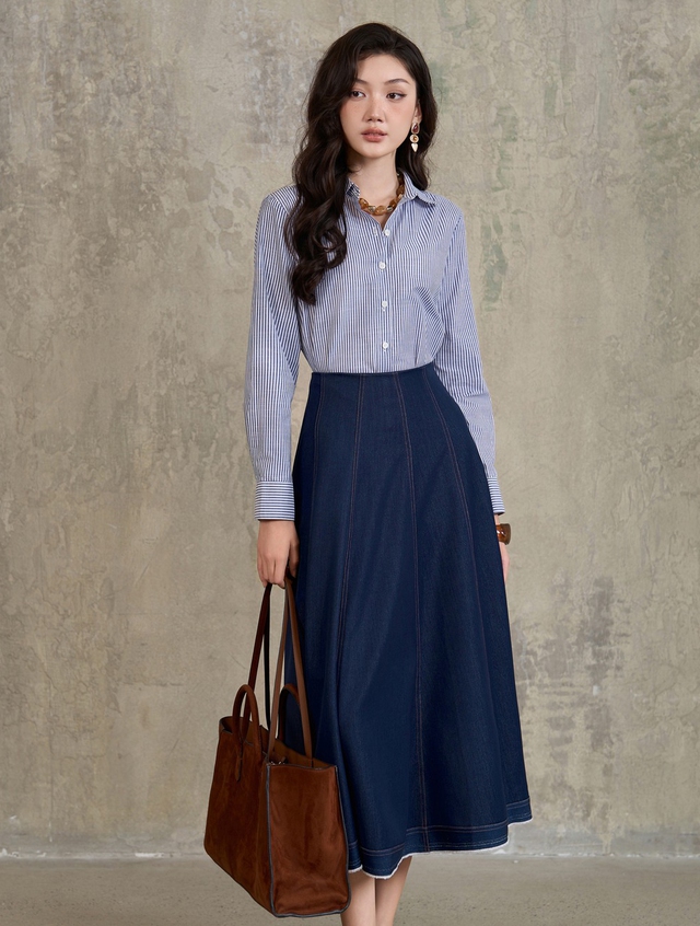 Váy denim mềm mại, thêm nét hiện đại vào bản phối thường ngày - Ảnh 3.