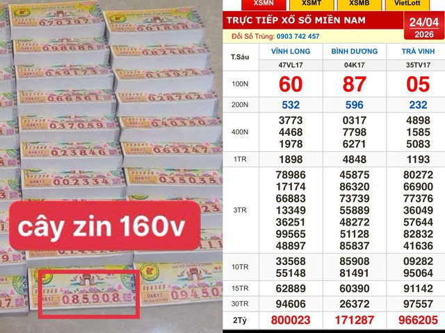Xổ số miền Nam ng&agrave;y 24 th&aacute;ng 4: Tr&ugrave;ng hợp v&eacute; tr&uacute;ng độc đắc đ&agrave;iB&igrave;nhDương, Tr&agrave; Vinh - Ảnh 1.