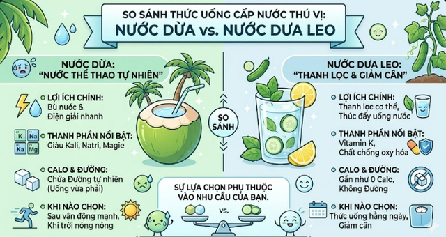 Nước dừa hay nước dưa leo: Loại n&agrave;o b&ugrave; nước tốt hơn v&agrave; ph&ugrave; hợp với bạn? - Ảnh 2.