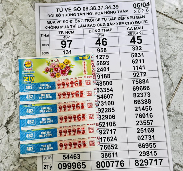 Mua 6 tờ vé tứ quý 9999, người đàn ông ở TP.HCM trúng xổ số miền Nam- Ảnh 1. Mua 6 tờ vé tứ quý 9999, người đàn ông ở TP.HCM trúng xổ số miền Nam- Ảnh 1.