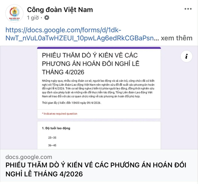 Xin &yacute; kiến về 3 phương &aacute;n ho&aacute;n đổi ng&agrave;y nghỉ lễ Giỗ tổ v&agrave; 30.4- Ảnh 1.