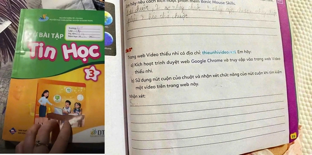 Phụ huynh bức xúc khi vở bài tập Tin học lớp 3 gắn link ‘web đen’ - Ảnh 1.