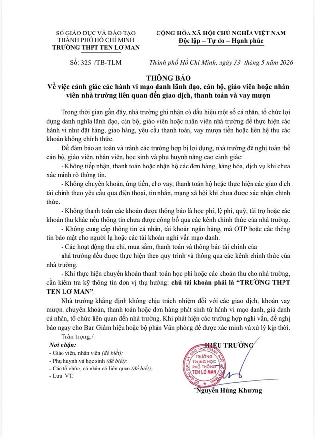 Trường học liên tục cảnh báo hành vi lừa đảo học sinh, phụ huynh - Ảnh 1.