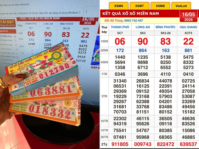 Xổ số miền Nam ng&agrave;y 16 th&aacute;ng 5: Kh&aacute;ch 800 tờ đ&agrave;i Hậu Giang g&acirc;y bất ngờ - Ảnh 1.