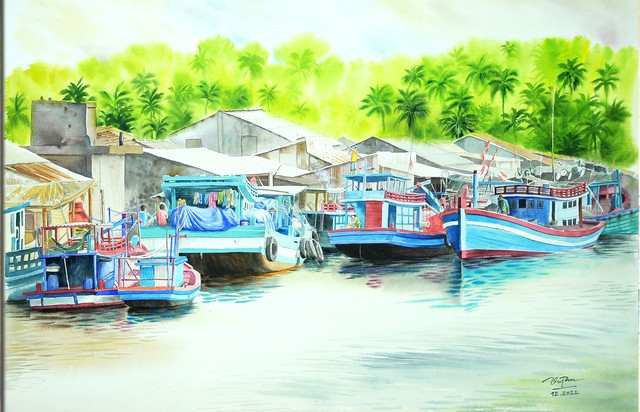Họa sĩ rang, pha cà phê mời khách đến xem tranh độc đáo về Nam Bộ - Ảnh 2.