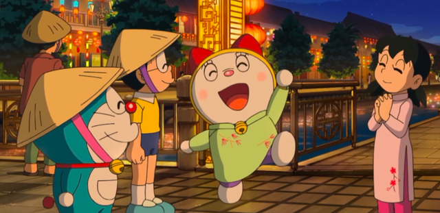 Doraemon, Nobita du lịch Việt Nam, thích thú ăn bánh mì, cơm tấm - Ảnh 1.