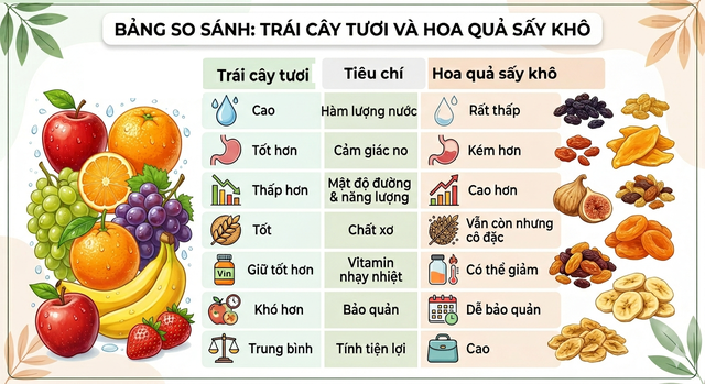 Trái cây tươi và hoa quả sấy khô: Dinh dưỡng khác nhau thế nào? - Ảnh 1.