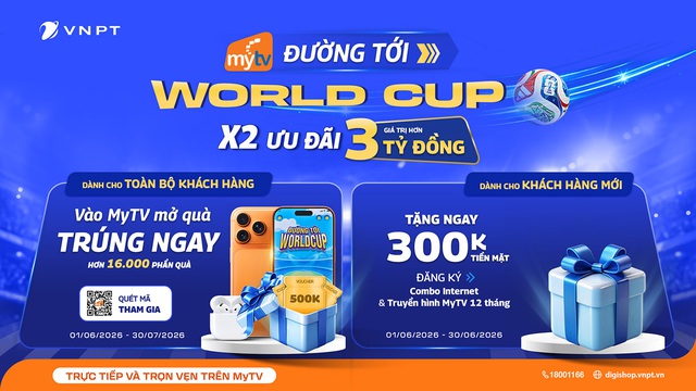 VNPT tung ưu đ&atilde;i trị gi&aacute; 3 tỉ đồng m&ugrave;a World Cup 2026 - Ảnh 1.