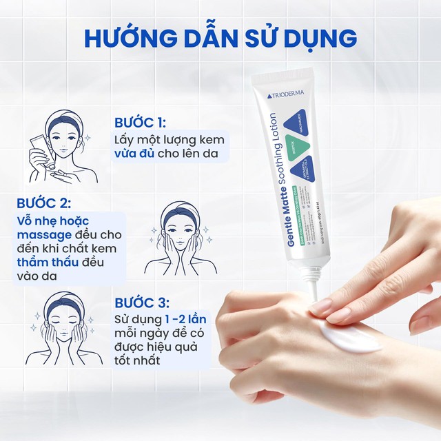 Hướng dẫn sử dụng lotion l&agrave;m khỏe da Trioderrma Gentle Matte Soothing Lotion chuẩn y khoa - Ảnh 1.