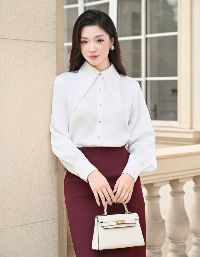 Tự tin, sang trọng hơn khi diện sơ mi lụa, sơ mi tay bồng- Ảnh 4. Tự tin, sang trọng hơn khi diện sơ mi lụa, sơ mi tay bồng- Ảnh 4.