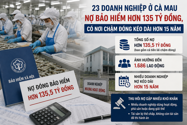 Cà Mau: 23 doanh nghiệp nợ bảo hiểm hơn 135,5 tỉ, có nơi kéo dài 15 năm - Ảnh 1. Cà Mau: 23 doanh nghiệp nợ bảo hiểm hơn 135,5 tỉ, có nơi kéo dài 15 năm - Ảnh 1.