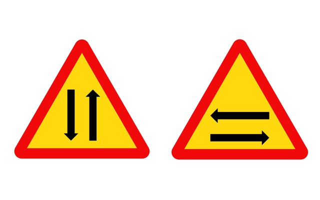 Phân biệt biển tam giác viền đỏ, nền vàng nhưng khác hướng mũi tên thế nào? - Ảnh 1.