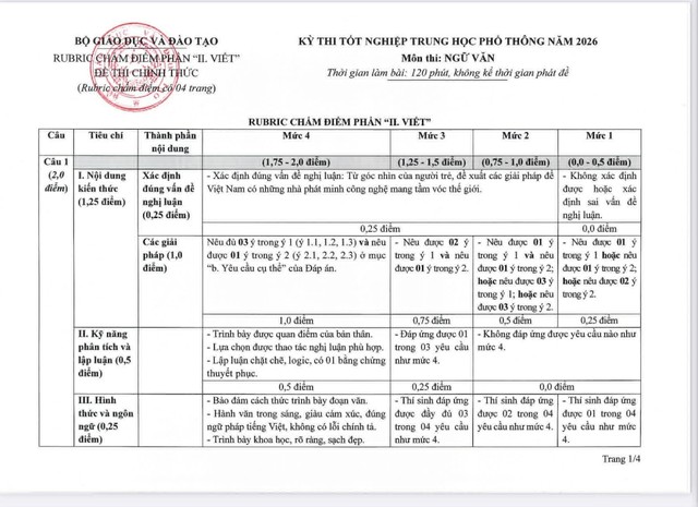 Bộ GD-ĐT hướng dẫn chấm thi ngữ văn tốt nghiệp THPT bằng rubric- Ảnh 1.