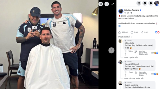 'Đối thủ' của vợ Messi lại gây sốt: Đi cắt tóc cũng không rời thủ quân Argentina nửa bước - Ảnh 1. 'Đối thủ' của vợ Messi lại gây sốt: Đi cắt tóc cũng không rời thủ quân Argentina nửa bước - Ảnh 1.