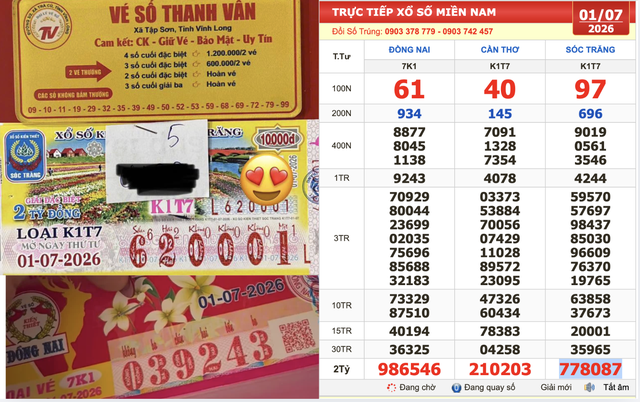 Xổ số miền Nam ngày 1 tháng 7: Truy tìm khách trúng số 20001 đài Sóc Trăng - Ảnh 1.